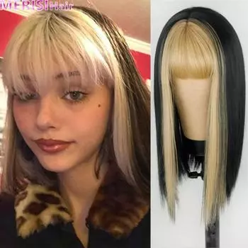 MERISIHAIR черный длинный прямой парик для женщин двусторонние золотые волосы средняя часть с челкой термостойкий волнистый парик для косплея для девочки