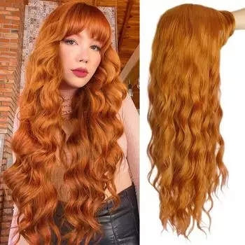 MERISIHAIR Длинные оранжевые фиолетовые коричневые черные золотистые женские парики с челкой Волнистые термостойкие синтетические парики для женщин афроамериканцев