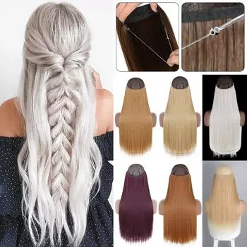 MERISIHAIR длинные прямые синтетические волосы для наращивания без зажимов, коричневые, блонд, натуральные невидимые проволочные волосы для женщин 55CM