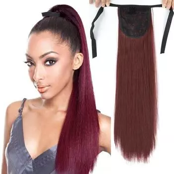 MERISIHAIR длинные прямые волосы Радужный цвет омбре 22 дюйма лента для наращивания волос в хвост синтетические черные розовые натуральные хвостики