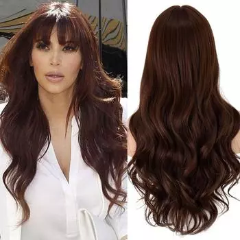 MERISIHAIR Длинные темно-коричневые женские парики с челкой Волнистые термостойкие синтетические парики для чернокожих женщин Афро-американские волосы