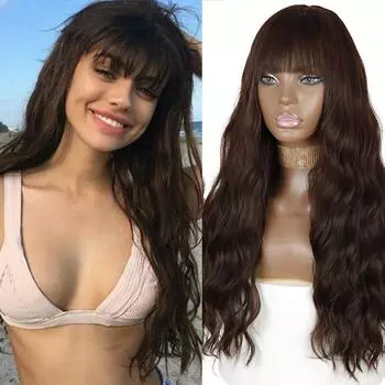 MERISIHAIR Длинные волнистые синтетические парики с челкой Натуральный волнистый оранжевый парик для женщин Парики для косплея Термостойкие волокна парики