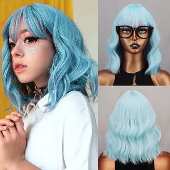 MERISIHAIR Длинный Боб Голубой Синтетический Парик Женский Парик С Челкой Розовый Черный Парик Лолита Вечеринка Косплей Повседневное Использование Натуральные Волосы