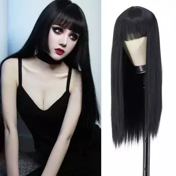 MERISIHAIR длинный прямой черный парик с челкой, парики из синтетических волос, челка с париком для женщин, винно-красный, золотой, термостойкие парики