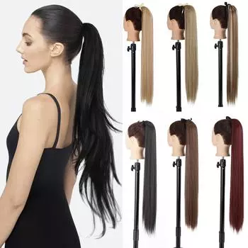 MERISIHAIR длинный прямой галстук-бабочка на заколке для наращивания волос 55 85 см натуральный черный коричневый синтетический хвост для женщин 55CM