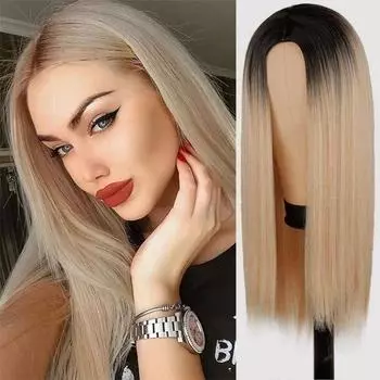 MERISIHAIR Длинный прямой синтетический парик с эффектом омбре для женщин, черные, блондинки, парики 24 дюйма, парик для косплея, без кружева, без челки, градиент цвета
