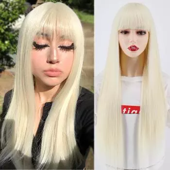 MERISIHAIR Длинный прямой светло-русый парик с челкой из синтетического термостойкого волокна, прямой парик для женщин 24inches
