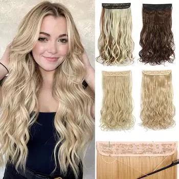 MERISIHAIR Invisible Wire Hair Synthetic Long Wavy Hair Extensions No Clip In Natural Hidden Secret False Hair Piece Extensions For Women Use 55cm