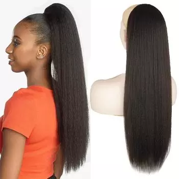 MERISIHAIR Kinky Straight Long 24 дюймов на шнурке хвостик зажим для наращивания волос синтетические шиньоны яки с расческой на резинке