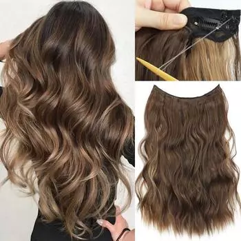 MERISIHAIR Коричневые смешанные блондинки, натуральные волнистые волосы, синтетическое волокно, натуральный волнистый парик, невидимая проволока и зажимы, шиньон 55 cm