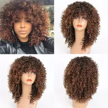 MERISIHAIR Короткие волосы, черный вьющийся парик с челкой, черный женский африканский синтетический коричневый парик без клея, парик для косплея, высокая температура