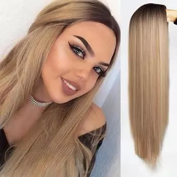 MERISIHAIR красивые длинные прямые волосы без челки Ombre темно-коричневый светлый цвет синтетический парик для женщин
