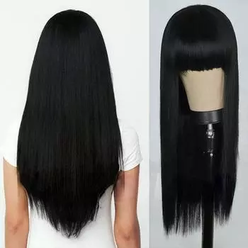 MERISIHAIR модный длинный красочный парик из прямых волос с челкой, черный парик из синтетического волокна для женщин