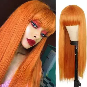 MERISIHAIR модный длинный прямой парик из синтетического волокна с челкой оранжевого цвета для женщин