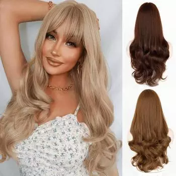 MERISIHAIR модный длинный волнистый парик из синтетического волокна с челкой, длинный светлый парик для женщин