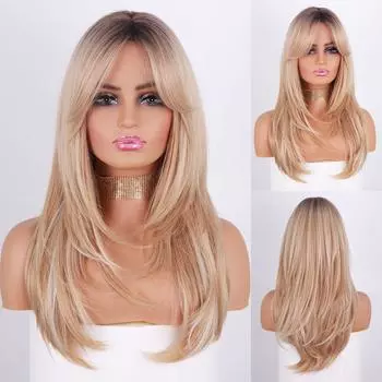 MERISIHAIR модный длинный волнистый пепельно-русый парик с челкой из синтетического высокотемпературного волокна, блондинка, парик для женщин, парик для ежедневного использования