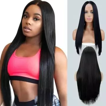 MERISIHAIR модный кружевной передний парик без челки длинный прямой парик черный синтетический парик для женщин