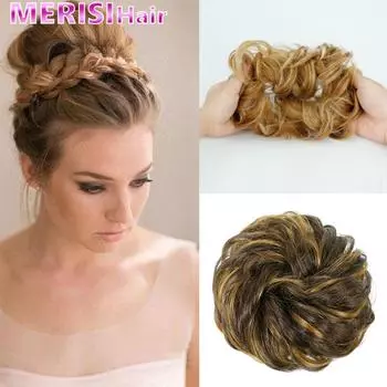 MERISIHAIR наращивание волос эластичные шиньон синтетические резинки для волос вьющиеся пучки волос прическа пончик искусственные волосы шиньон для женщин