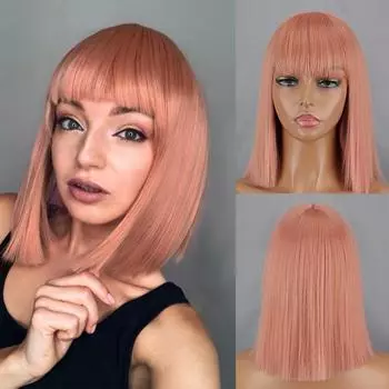 MERISIHAIR, прямые синтетические парики длиной до плеч, с челкой для женщин, темно-розовый парик, косплей, вечерние, повседневная одежда 25 cm