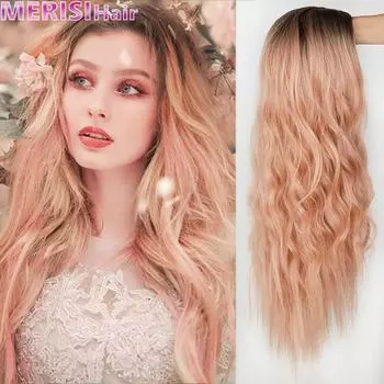MERISIHAIR розовый/латиновый/фиолетовый цвет длинные волнистые парики для женщин синтетические волосы с эффектом омбре высокотемпературное волокно