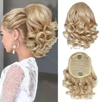 MERISIHAIR Синтетические 10-дюймовые заколки на шнурке для наращивания хвоста Короткие свободные волнистые вьющиеся хвосты Наращивание волос Части волос для женщин Ежедневное использование 25cm