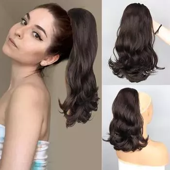 MERISIHAIR Синтетические 45 СМ Объемные Волны Конский Хвост Наращивание Волос Регулируемый Шнурок Коричневый Конский Хвост Шиньон 18inches