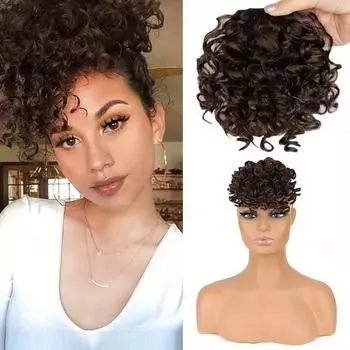 MERISIHAIR синтетические афро вьющиеся волосы на заколке с короткой челкой, увеличивающие объем наращивания волос, пушистые волосы для женщин, повседневная одежда 15cm