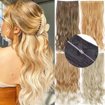 MERISIHAIR синтетические длинные без зажимов невидимая проволока для наращивания волос волнистые натуральные черные коричневые блондовые цельный шиньон для женщин 22inches