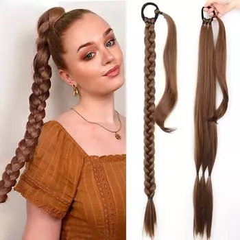 MERISIHAIR Синтетические длинные плетеные волосы для наращивания хвоста Натуральный хвост с запахом вокруг хвоста 85 см Черный Блондин Темно-коричневый 85 cm