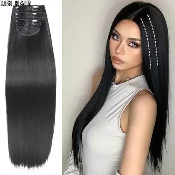 MERISIHAIR Синтетические длинные прямые волосы на заколке темно-черные волосы для женщин 3 шт./компл. волос 60cm