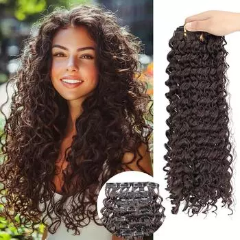 MERISIHAIR синтетические длинные вьющиеся волосы на клипсах для наращивания волос с глубокой волной, термостойкостью, густые, глубокие волны на клипсах для женщин 45cm