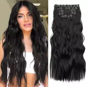 MERISIHAIR Синтетические длинные волнистые накладные волосы на заколках для наращивания волос на всю голову густые мягкие волосы для женщин повседневная одежда для косплея и вечеринок 50cm