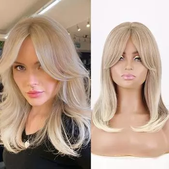 MERISIHAIR Синтетические короткие парики до плеч, прямая многослойная прическа, омбре, коричневый, блондин, серо-пепельный, с челкой посередине для женщин