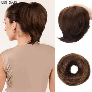 MERISIHAIR Синтетические пучки волос Шиньон Пончик Прямой хвост Обёрточная бумага Пучок Наращивание волос Короткий шиньон Натуральный натуральный для женщин 20cm