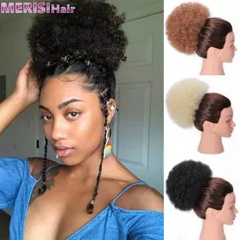 MERISIHAIR Синтетические вьющиеся волосы Конский хвост Афро-американские короткие афро-кудрявые вьющиеся волосы Синтетический пуховый хвост на шнурке Наращивание волос