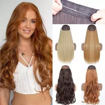 MERISIHAIR синтетические волосы для наращивания без клипс, невидимая линия, шиньон 16, 22, 32 дюймов, натуральный черный, коричневый, блонд для женщин 55 cm