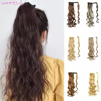 MERISIHAIR синтетические волосы с запахом, длинная волна, заколка в конский хвост, чистый цвет, наращивание волос, настоящий натуральный хвост 22 дюйма