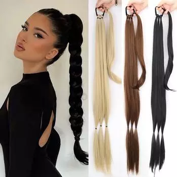 MERISIHAIR синтетический длинный плетеный хвост для наращивания волос с резинкой натуральный черный коричневый шиньон для женщин 85CM