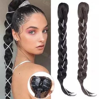 MERISIHAIR синтетический длинный прямой гибкий плетеный хвост натуральный черный для женщин повседневный косплей 50cm