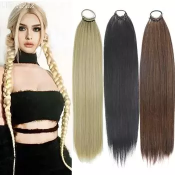 MERISIHAIR Синтетический длинный прямой хвостик, натуральный плетеный конский хвост, шиньон с резинкой для волос для женщин 65cm