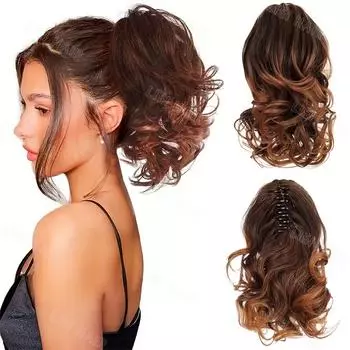 MERISIHAIR синтетический короткий хвост с когтями, синтетический короткий вьющийся парик с зажимом для наращивания хвоста для женщин, быстрое ношение 25cm