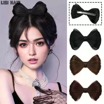 MERISIHAIR Синтетический парик с бантиком, 1 шт., прическа, шиньон, на заколке, наращивание волос, натуральный вид, для косплея, аксессуары для волос 12cm