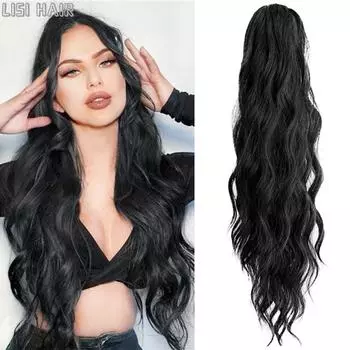 MERISIHAIR синтетический зажим для наращивания волос в хвосте, волнистый парик для наращивания хвоста для женщин, волосы в хвосте, черный, коричневый 60cm