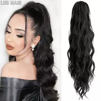 MERISIHAIR Синтетический зажим для наращивания волос в хвостик Волнистые волосы для наращивания хвоста для женщин Шин для волос с конским хвостом Черный Коричневый 60cm