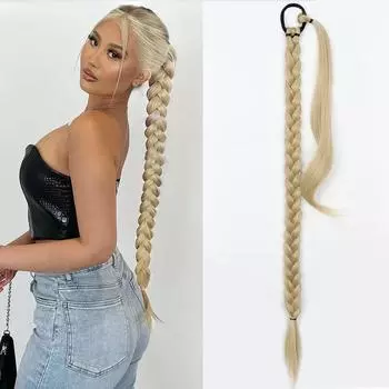 MERISIHAIR Синтетическое волокно Длинные прямые плетеные волосы с хвостиком Женская модная повседневная одежда Черно-коричневый шиньон 85 CM