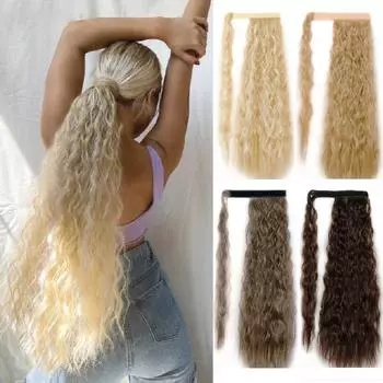 MERISIHAIR Синтетическое волокно Кукурузная волна Длинный парик с хвостиком Наращивание волос Омбре Светло-коричневый парик с хвостиком Подходит на все случаи жизни