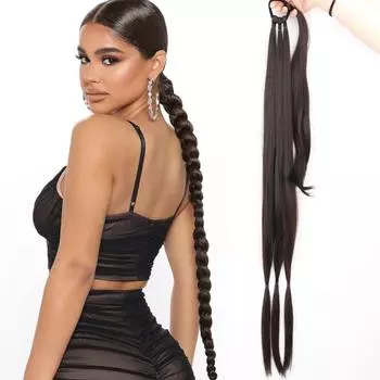 MERISIHAIR синтетическое волокно плетеный хвостик шиньон 34 дюймов длинный прямой хвост для женщин черный коричневый наращивание волос 85 cm