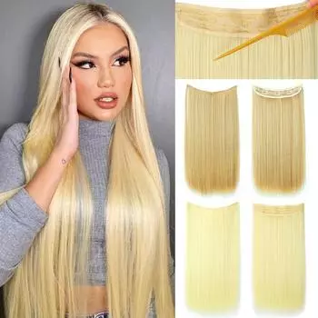 MERISIHAIR Светло-русые Натуральные Прямые Длинные Волосы Синтетическое Волокно Повседневная Одежда Косплей Невидимый Парик Рыбной Линии Шиньон 55 cm