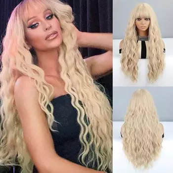 MERISIHAIR Светло-русый длинный волнистый женский парик с челкой из синтетического волокна для косплея, повседневная одежда, длинный натуральный волнистый красочный парик