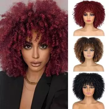 MERISIHAIR Synthetic Large Fluffy Curly Short Bob Wig With Bangs Dark For Women Daily Party Fsetival Wear 30cm